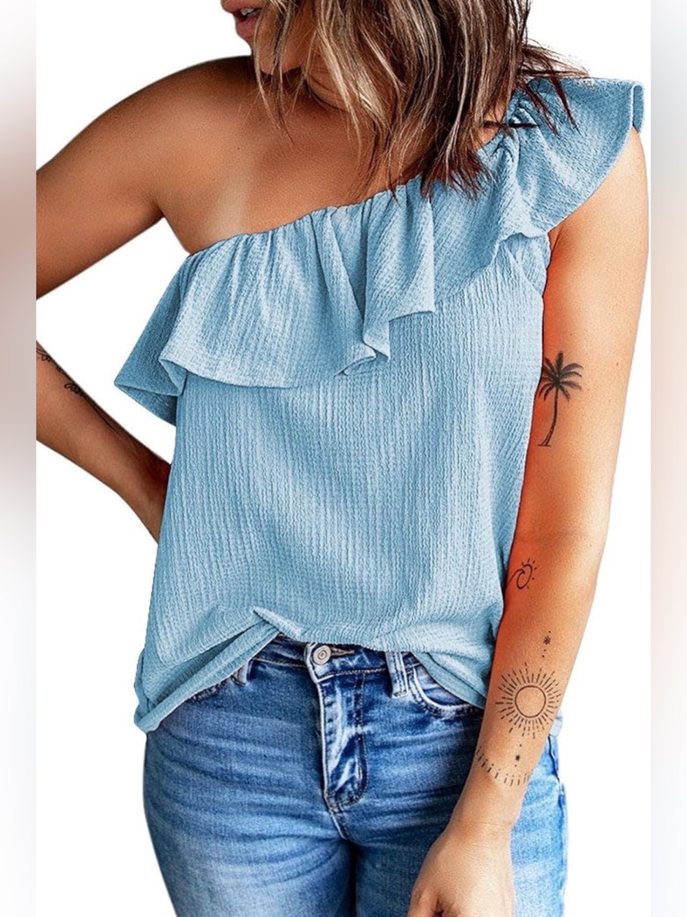 T15 Dokotoo Womens One Shoulder Ruffled Tunic Tank Top - Size: Small